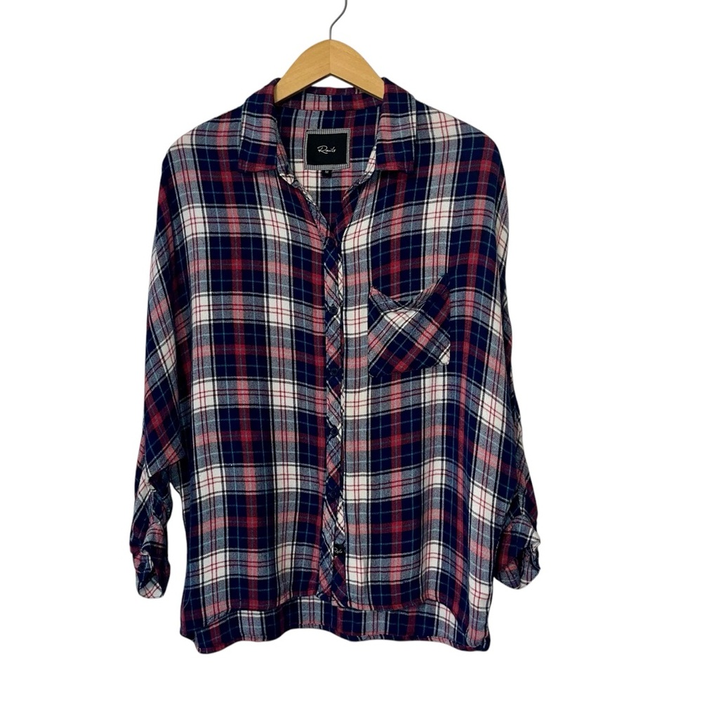 Rails Maddox Blue Red‎ Plaid Dolman Sleeve Button Down Shirt Top Blouse Sz MD